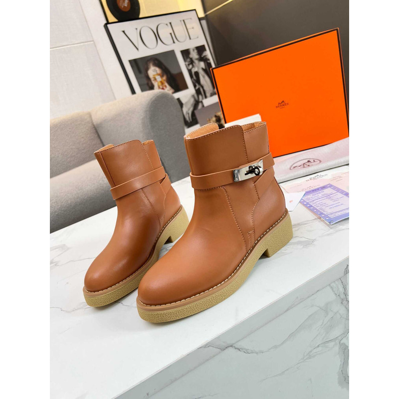 H**mes rubber sole casual style ankle & booties boots brown