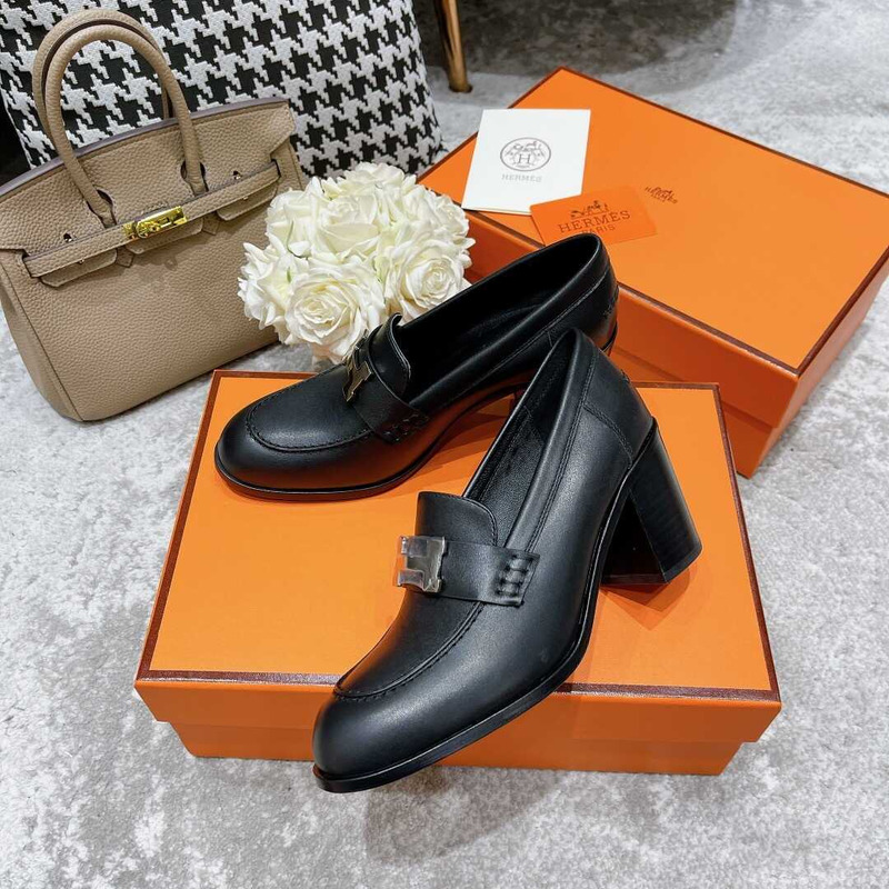 H**mes dauphine 70 high heel loafer in calfskin black