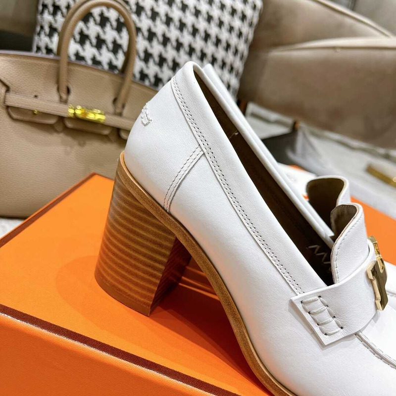 H**mes dauphine 70 high heel loafer in calfskin white