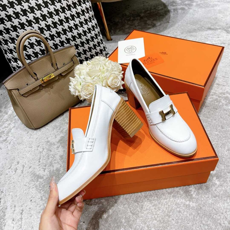 H**mes dauphine 70 high heel loafer in calfskin white