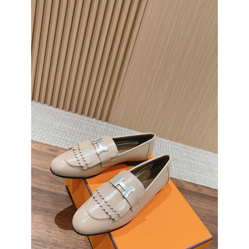 H**mes goatskin womens royal loafers beige