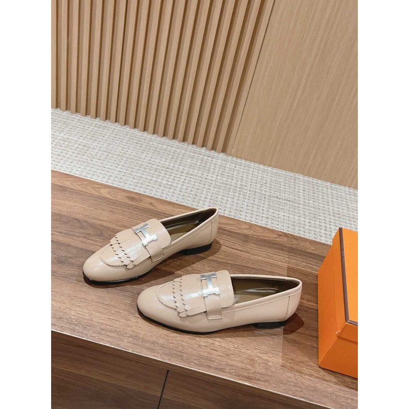 H**mes goatskin womens royal loafers beige