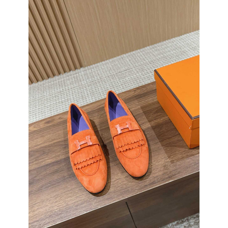 H**mes suede goatskin womens royal loafers orange