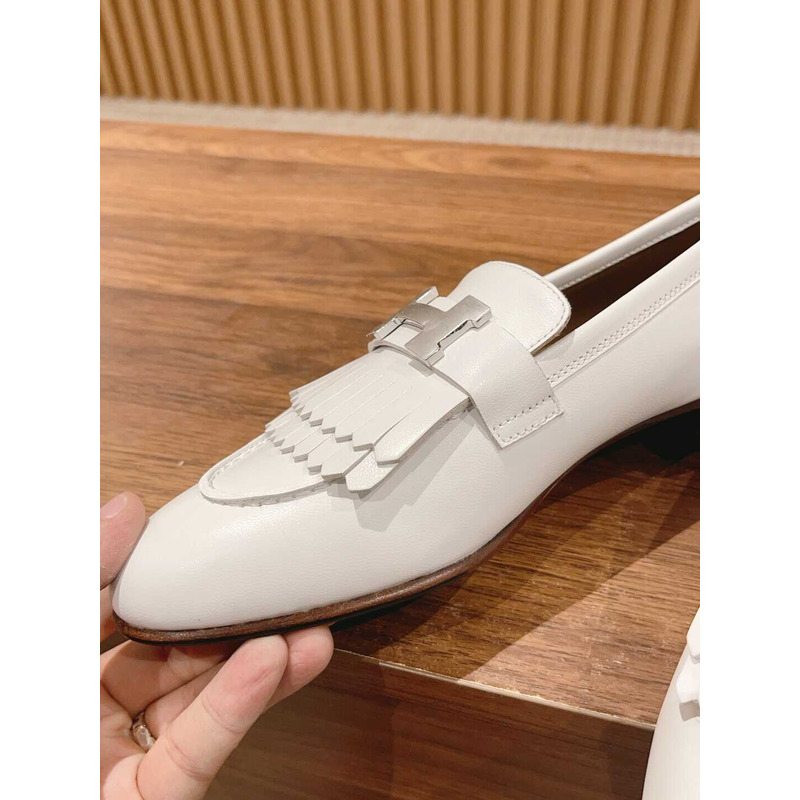 H**mes goatskin womens royal loafers white