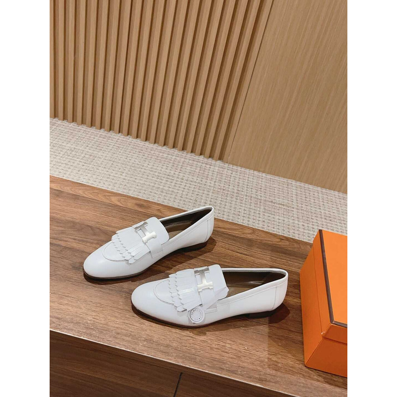 H**mes goatskin womens royal loafers white