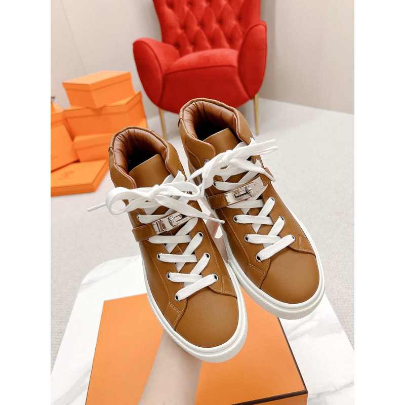 H**mes daydream high-top in calfskin sneakers brown