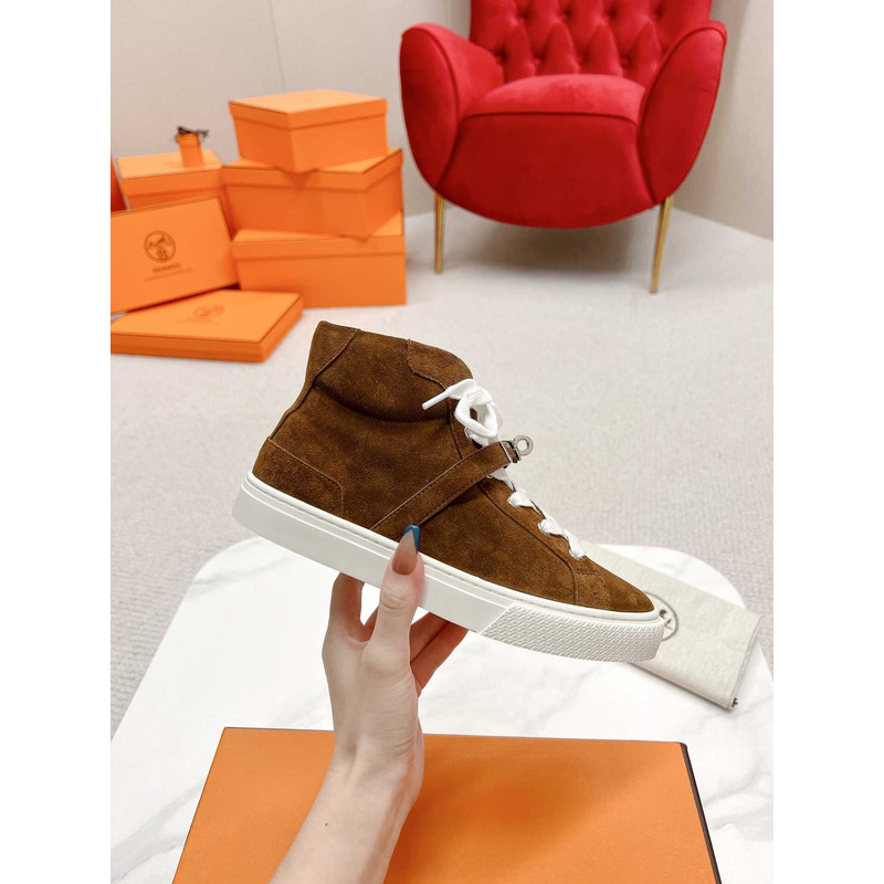 H**mes daydream high-top in suede goatskin sneakers brown