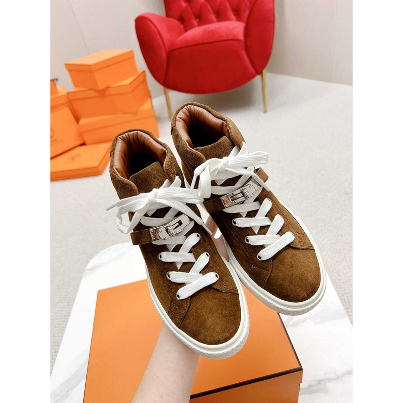 H**mes daydream high-top in suede goatskin sneakers brown