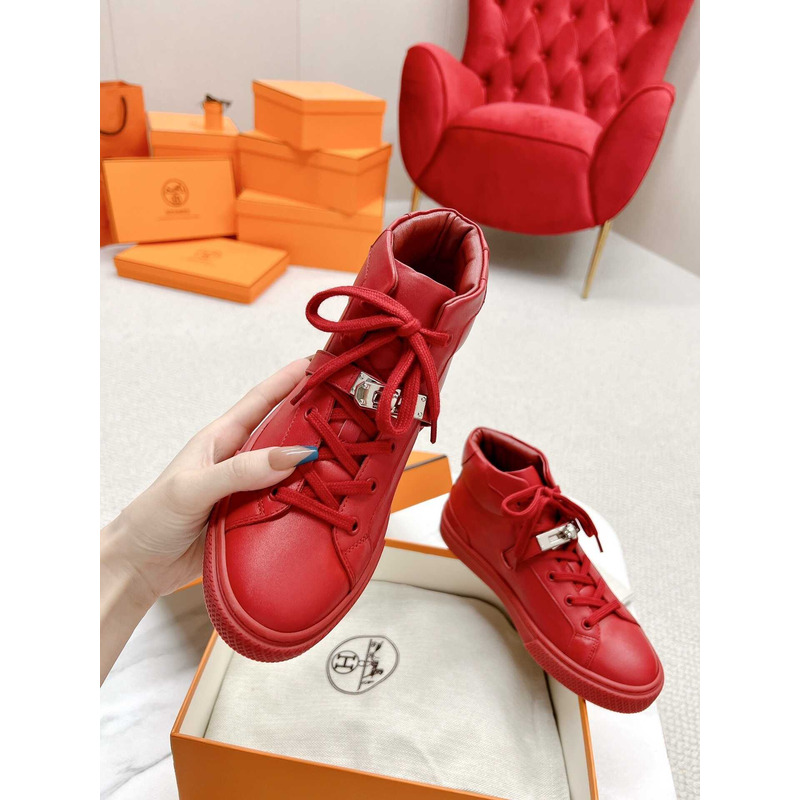 H**mes daydream high-top in calfskin sneakers red