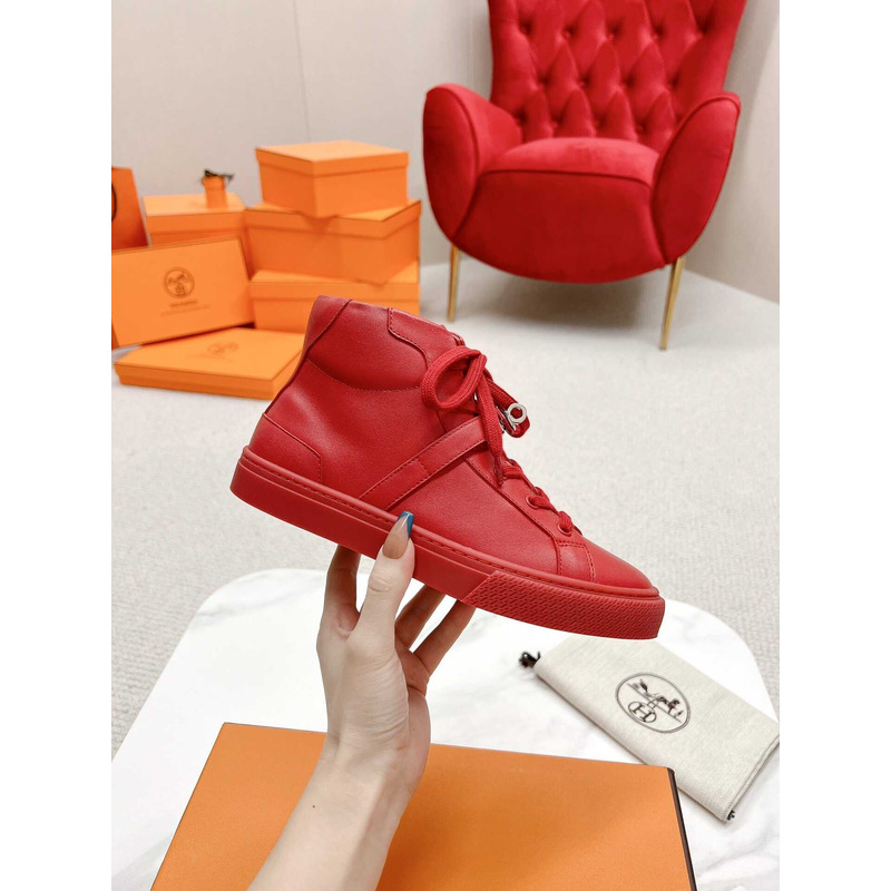 H**mes daydream high-top in calfskin sneakers red