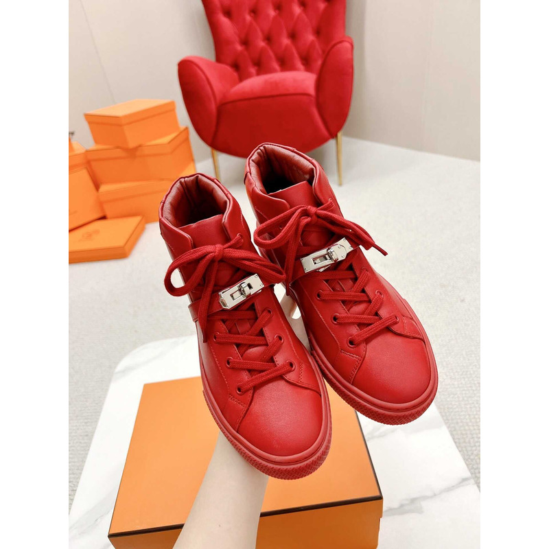 H**mes daydream high-top in calfskin sneakers red