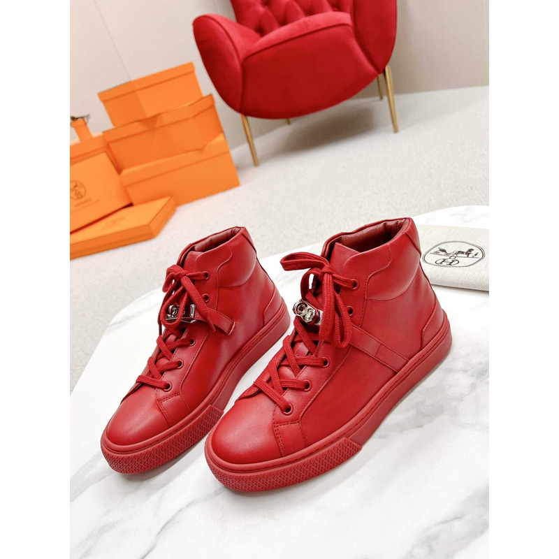 H**mes daydream high-top in calfskin sneakers red