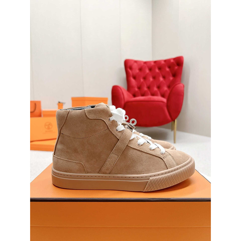 H**mes daydream high-top in suede goatskin sneakers dark beige