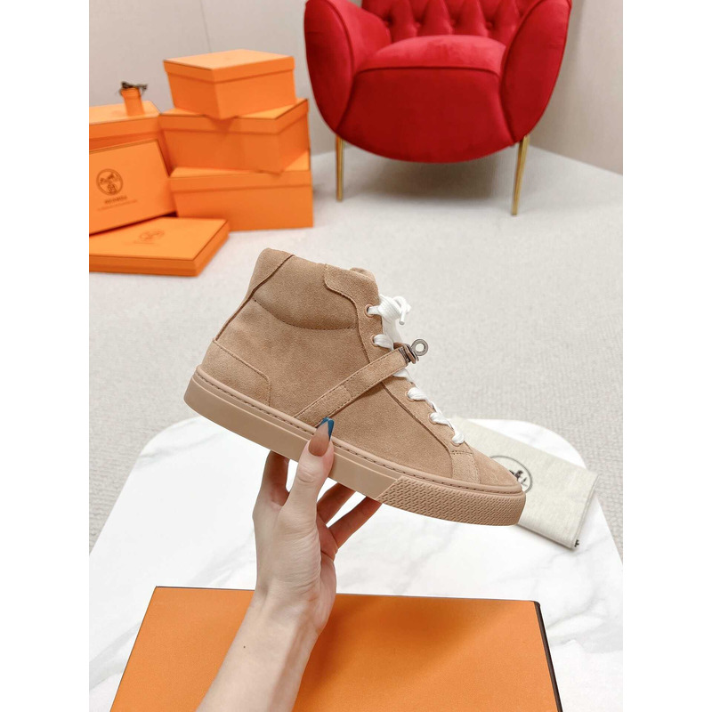 H**mes daydream high-top in suede goatskin sneakers dark beige