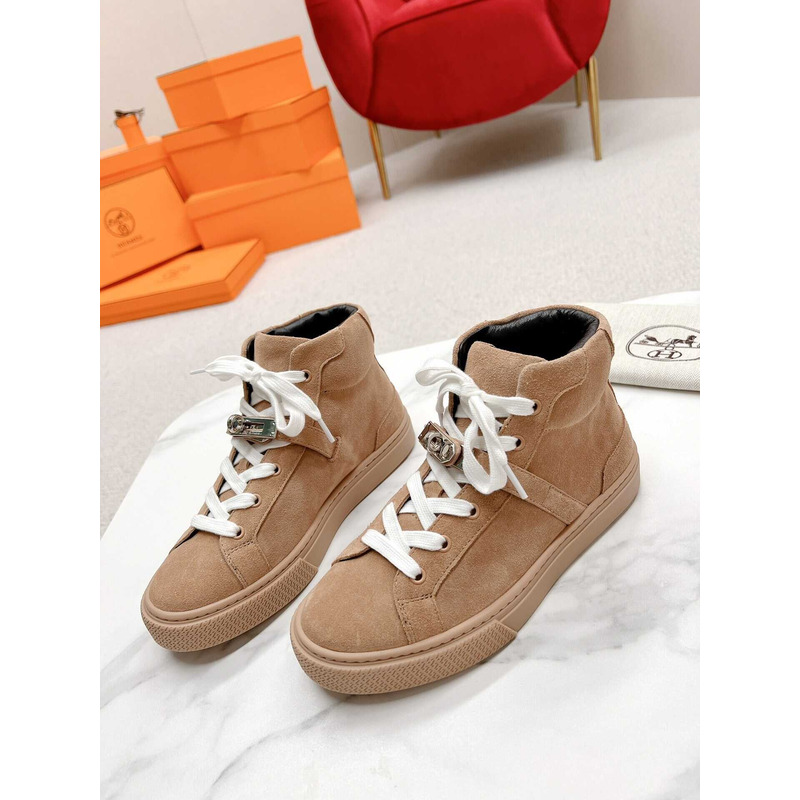 H**mes daydream high-top in suede goatskin sneakers dark beige