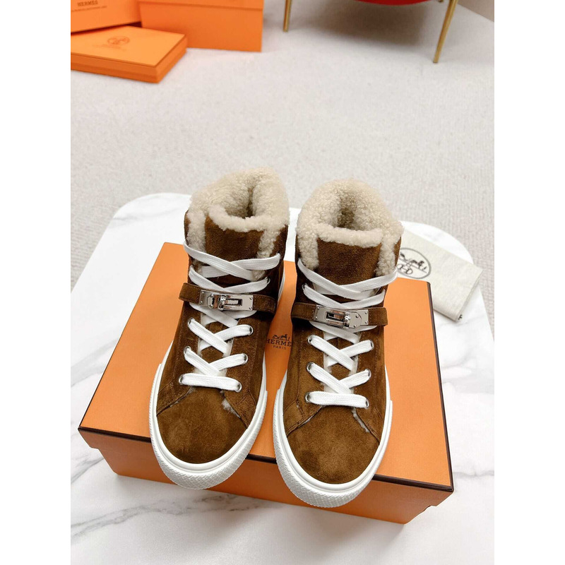 H**mes daydream high-top in suede goatskin sneakers brown