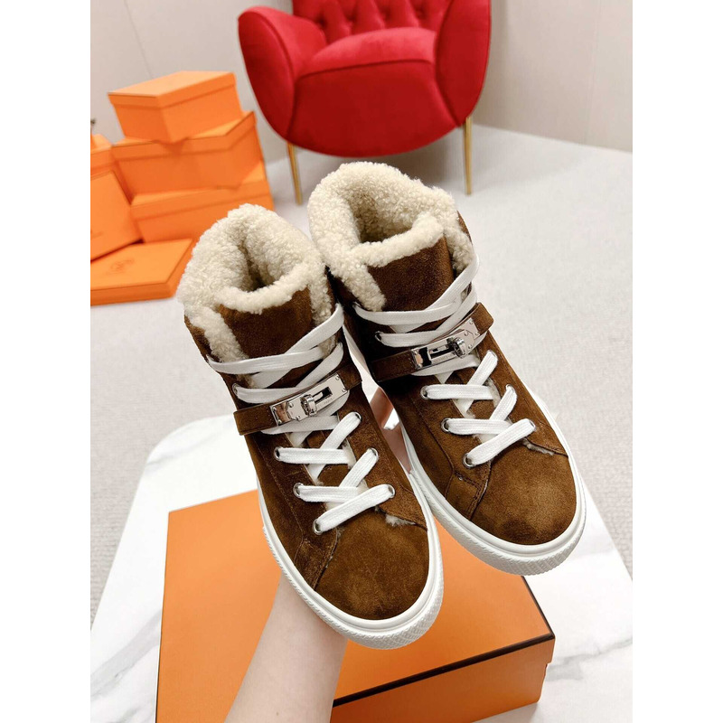 H**mes daydream high-top in suede goatskin sneakers brown