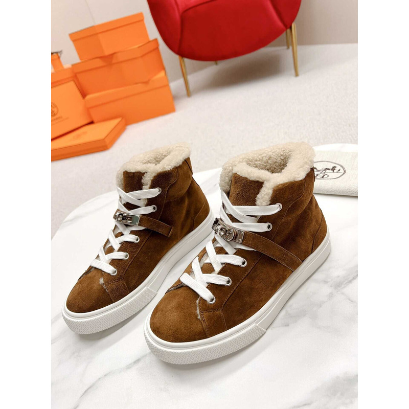 H**mes daydream high-top in suede goatskin sneakers brown