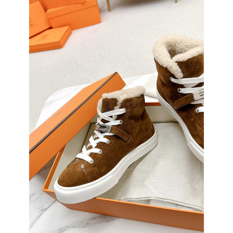 H**mes daydream high-top in suede goatskin sneakers brown