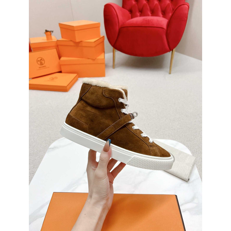 H**mes daydream high-top in suede goatskin sneakers brown