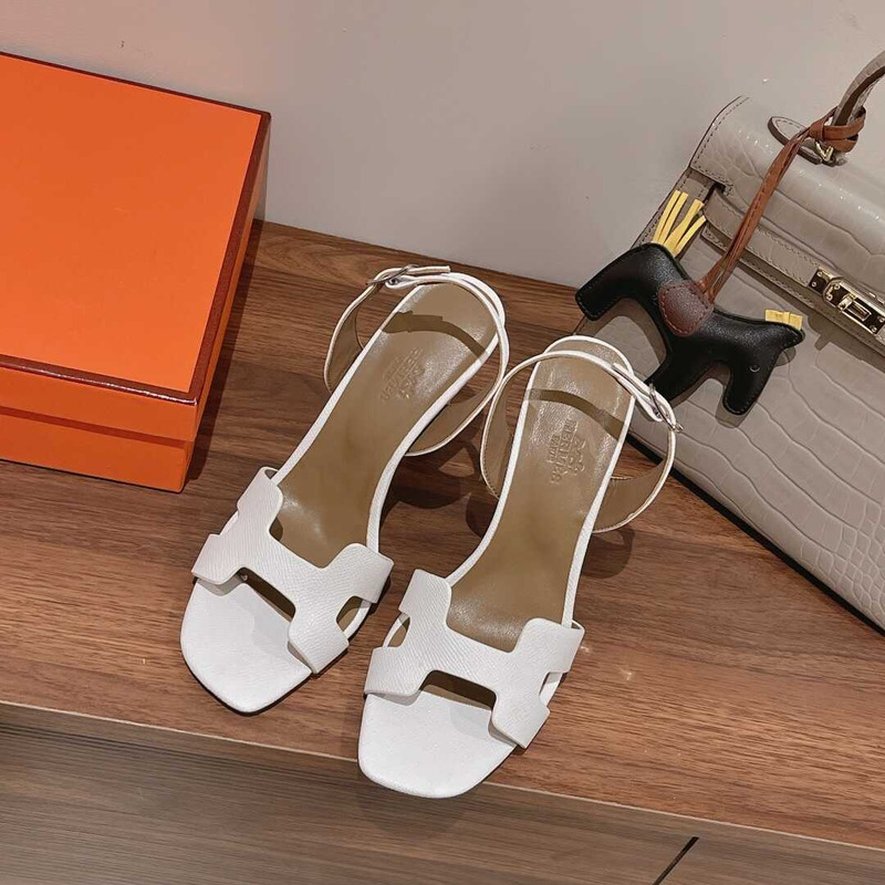 H**mes ella 105 calfskin heeled sandals white