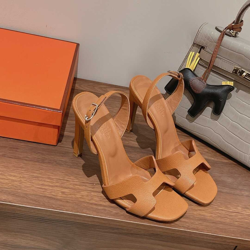 H**mes ella 105 calfskin heeled sandals brown