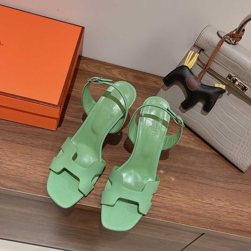 H**mes ella 105 calfskin heeled sandals green