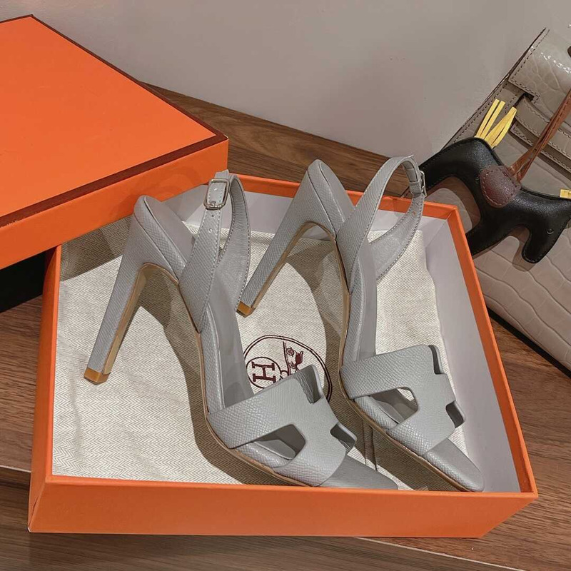 H**mes ella 105 calfskin heeled sandals grey