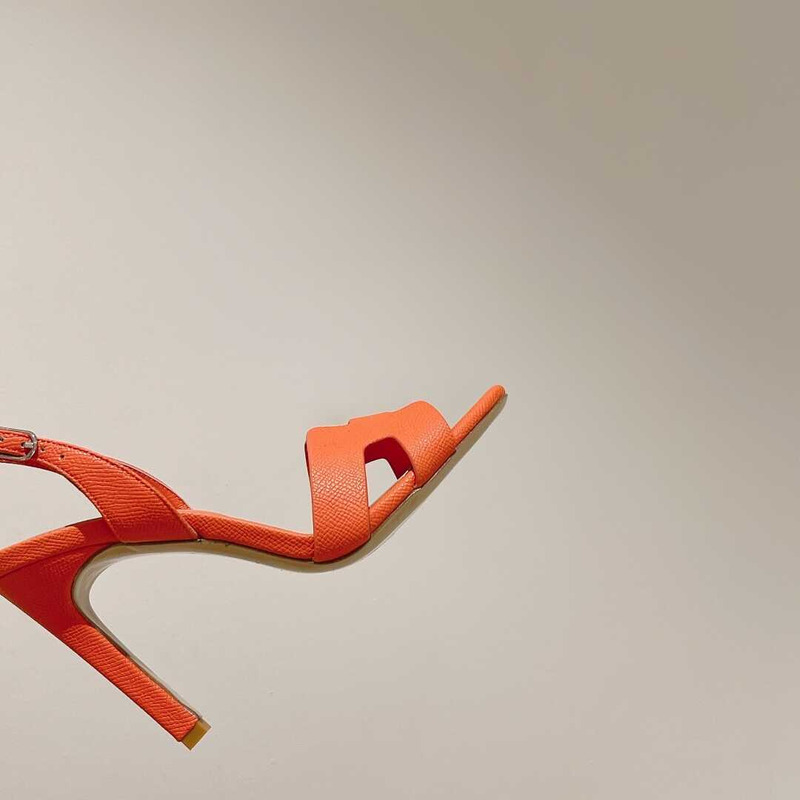 H**mes ella 105 calfskin heeled sandals orange