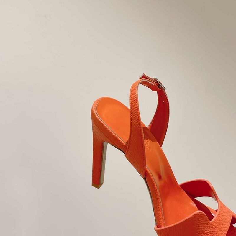 H**mes ella 105 calfskin heeled sandals orange