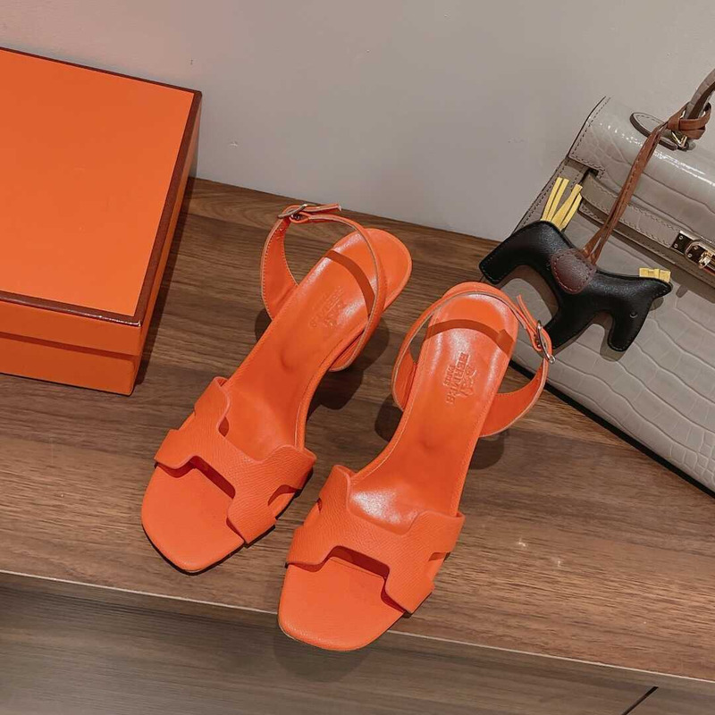 H**mes ella 105 calfskin heeled sandals orange