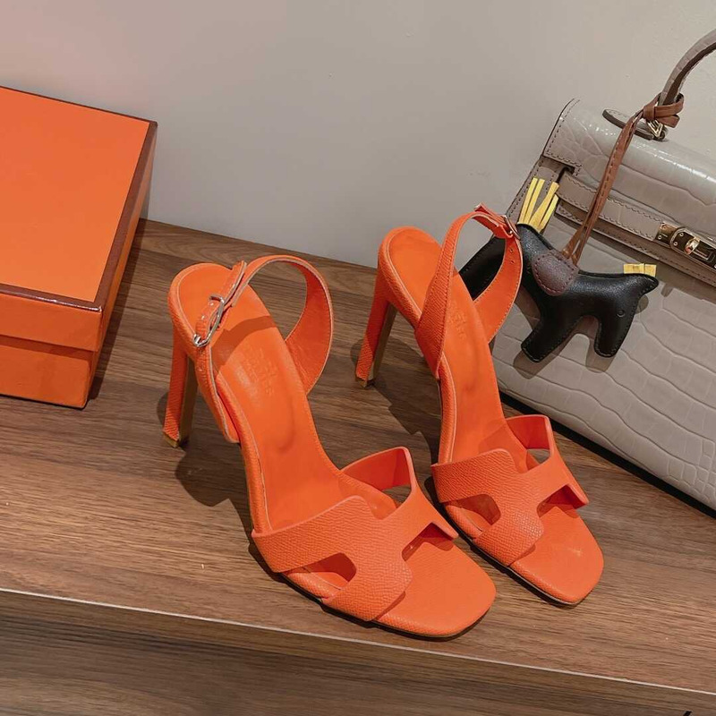 H**mes ella 105 calfskin heeled sandals orange