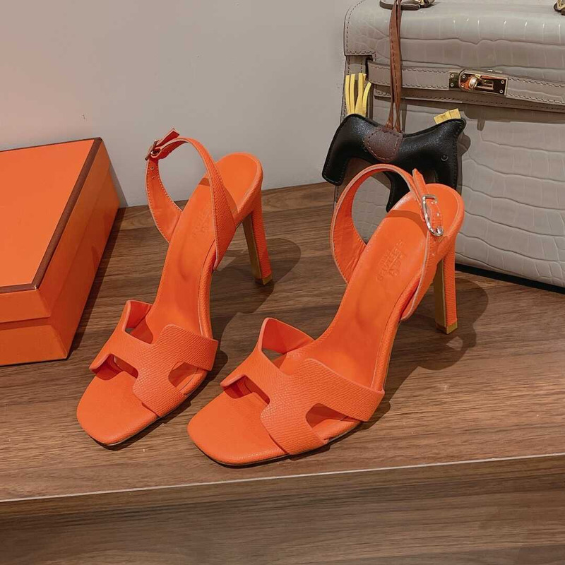 H**mes ella 105 calfskin heeled sandals orange