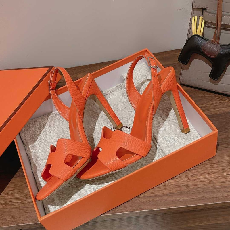 H**mes ella 105 calfskin heeled sandals orange