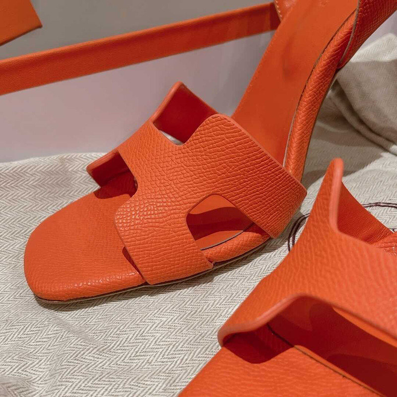 H**mes ella 105 calfskin heeled sandals orange