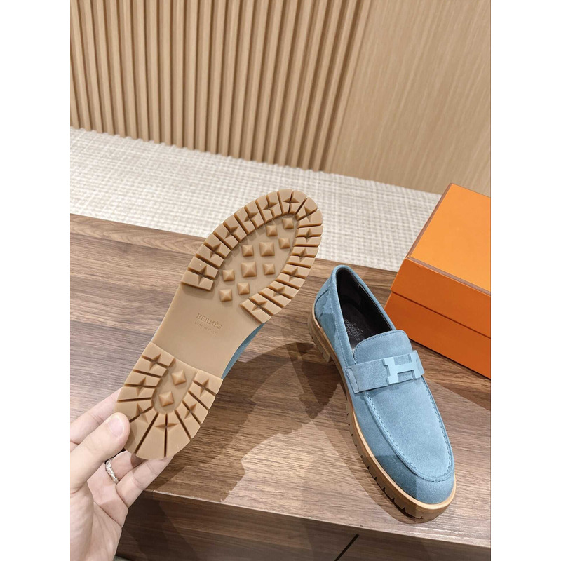 H**mes paris loafer suede goatskin blue