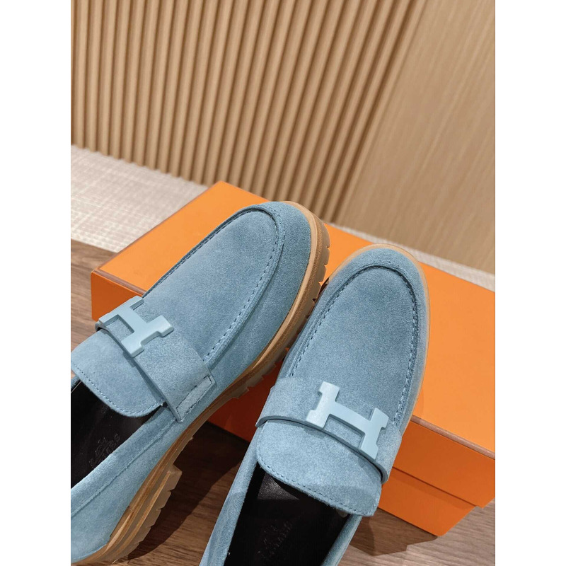 H**mes paris loafer suede goatskin blue