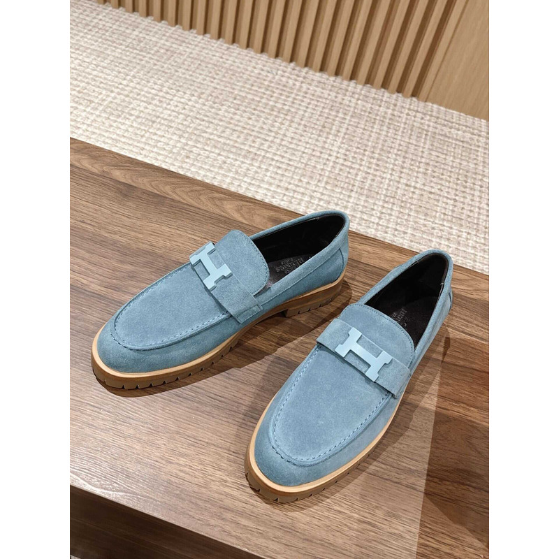 H**mes paris loafer suede goatskin blue