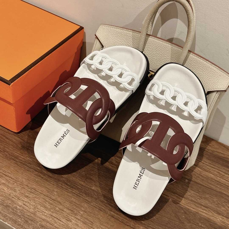 H**mes extra sandals white and brown