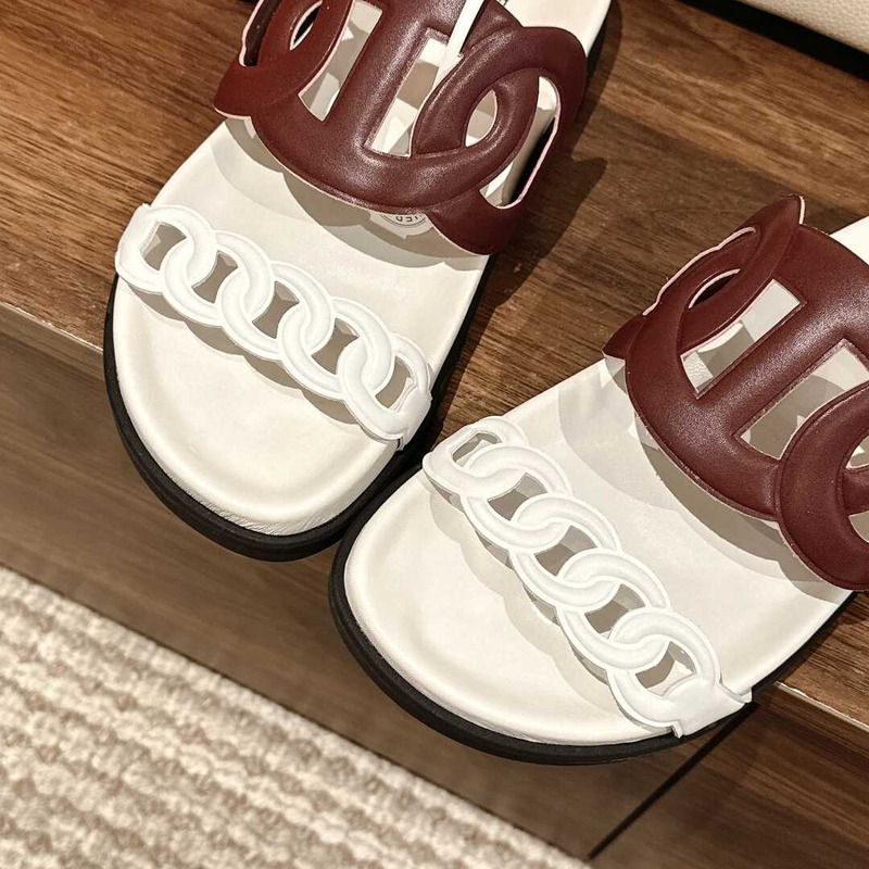 H**mes extra sandals white and brown