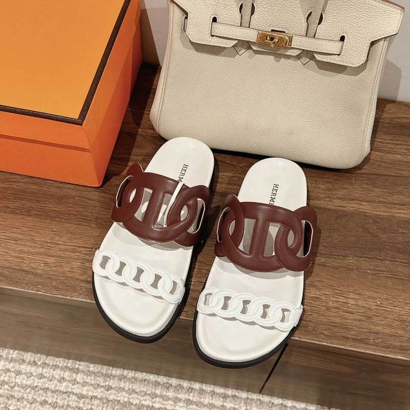 H**mes extra sandals white and brown