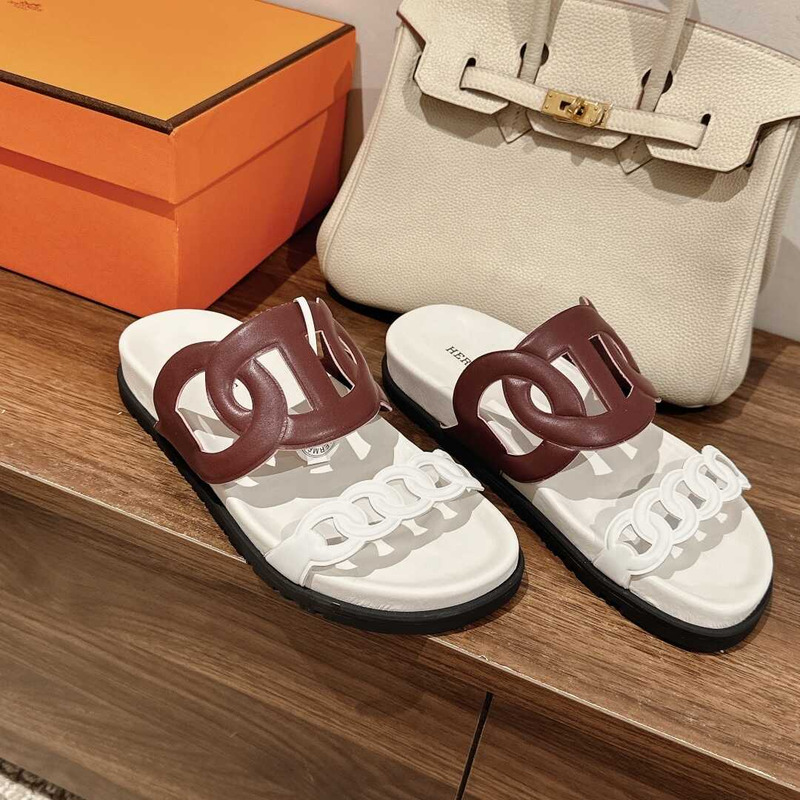 H**mes extra sandals white and brown