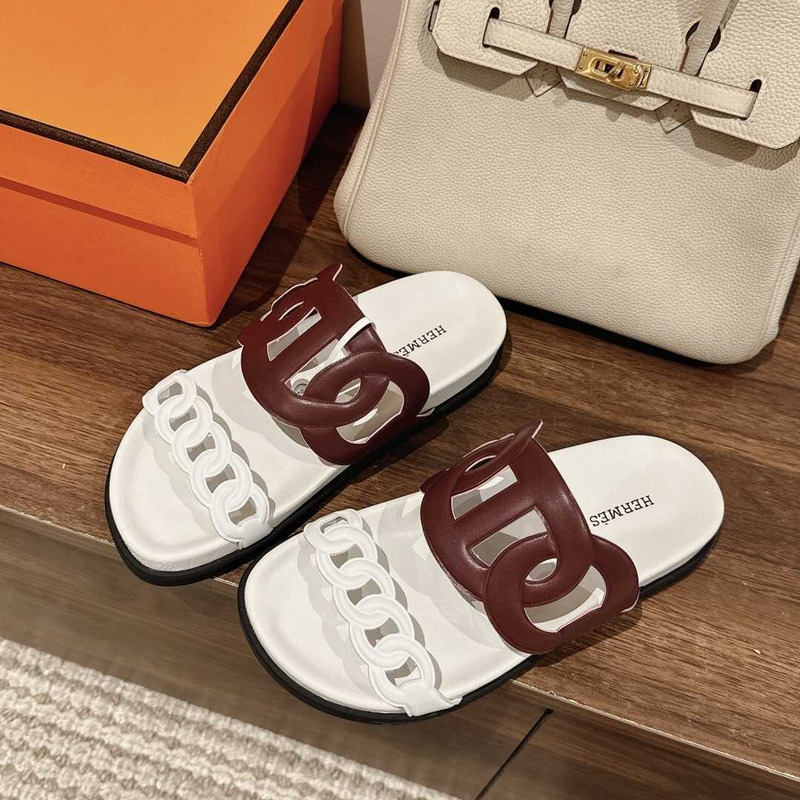 H**mes extra sandals white and brown