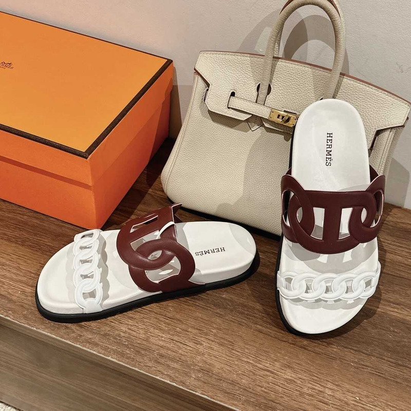 H**mes extra sandals white and brown