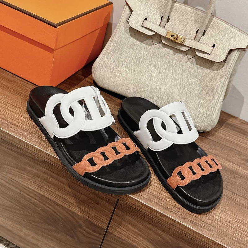 H**mes extra sandals white brown and black