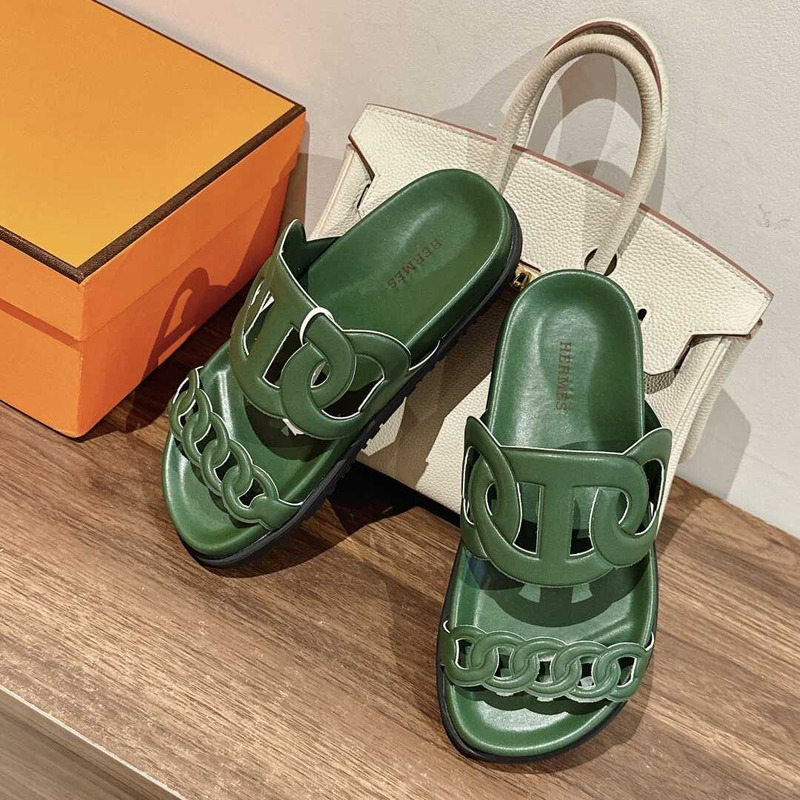 H**mes extra sandals green