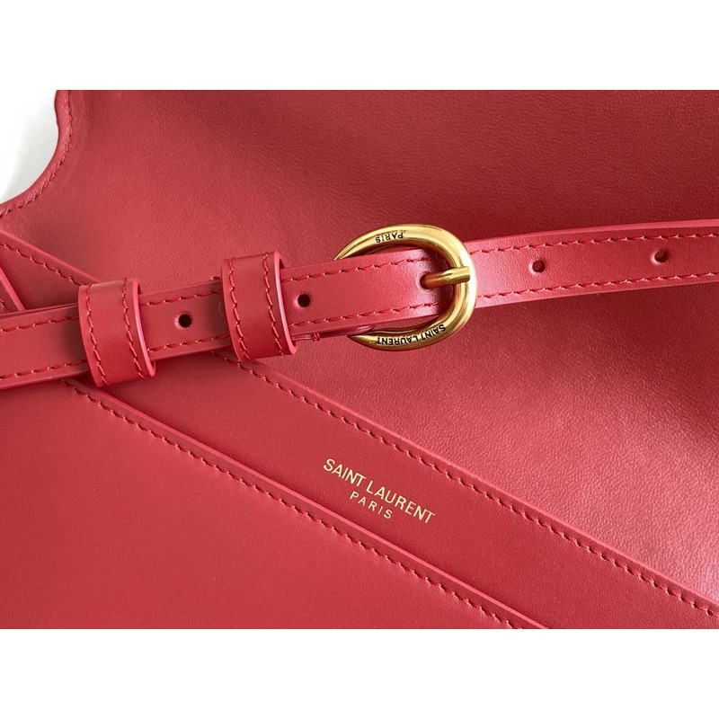 Saint Laurent Maillon Leather Wallet On Chain Red