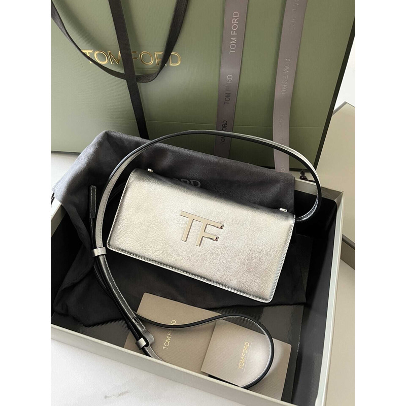 Tom Ford Mini Metallic Leather Shoulder Bag Silver