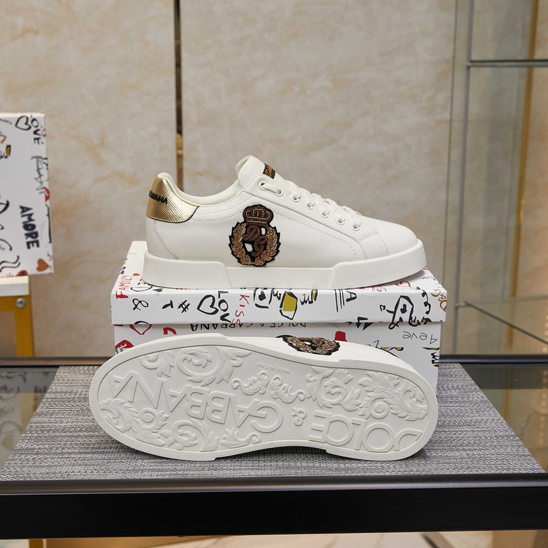 Dolce & Gabbana Portofino Logo Crest Leather Sneaker White