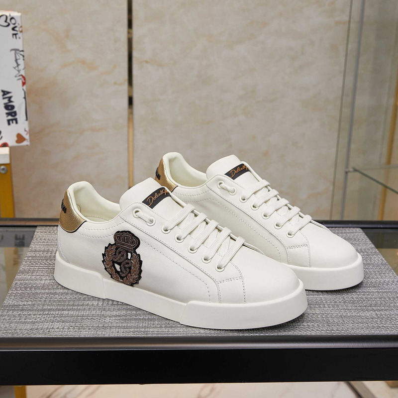 Dolce & Gabbana Portofino Logo Crest Leather Sneaker White